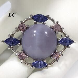 Liz Claiborne Lavender Cabochon Purple Lavender Rhinestone Brooch, 1 1/2 Inch